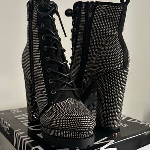 Black and Silver Women's High Heel Boots